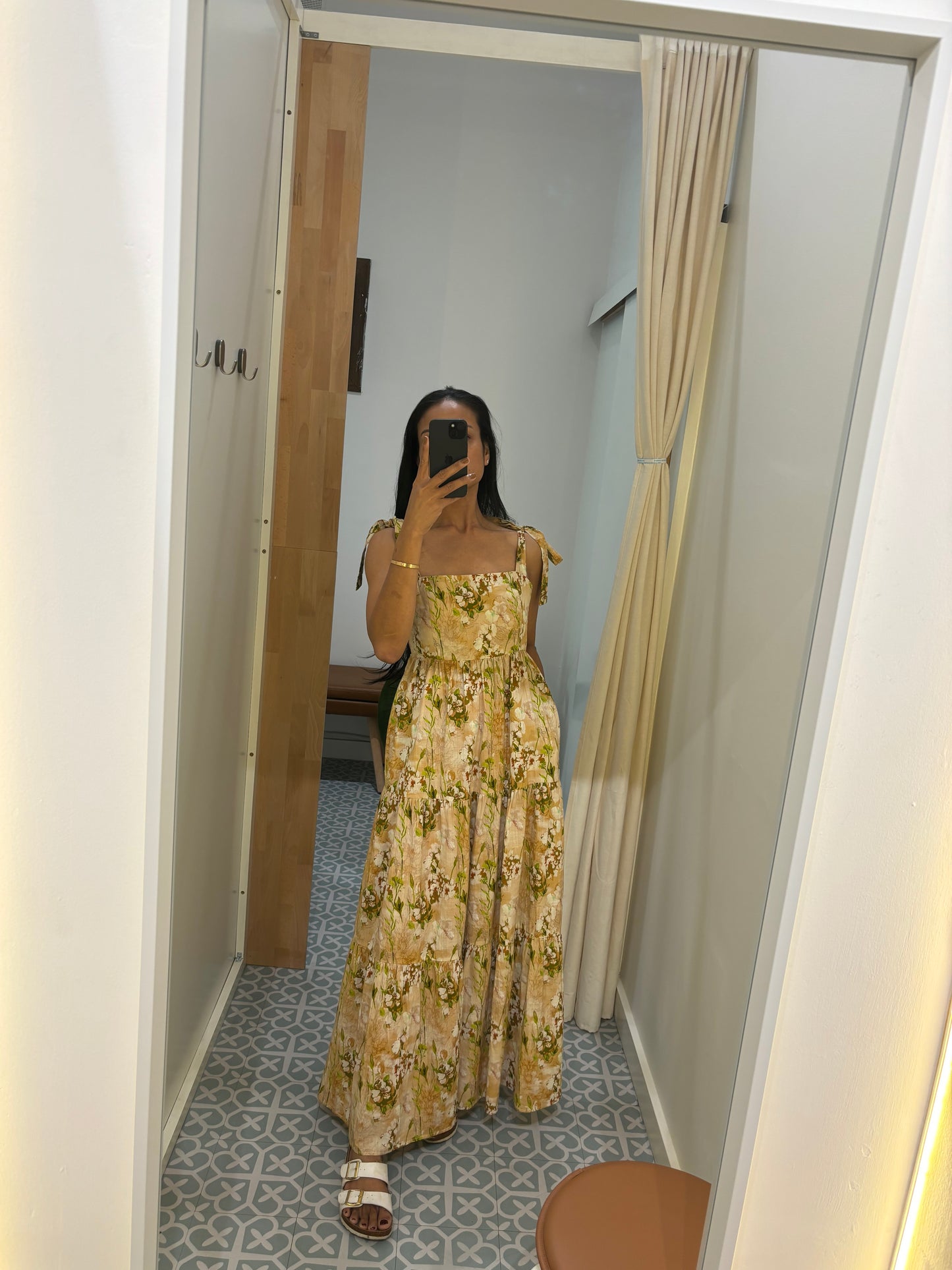 Golden Floral Print Dress
