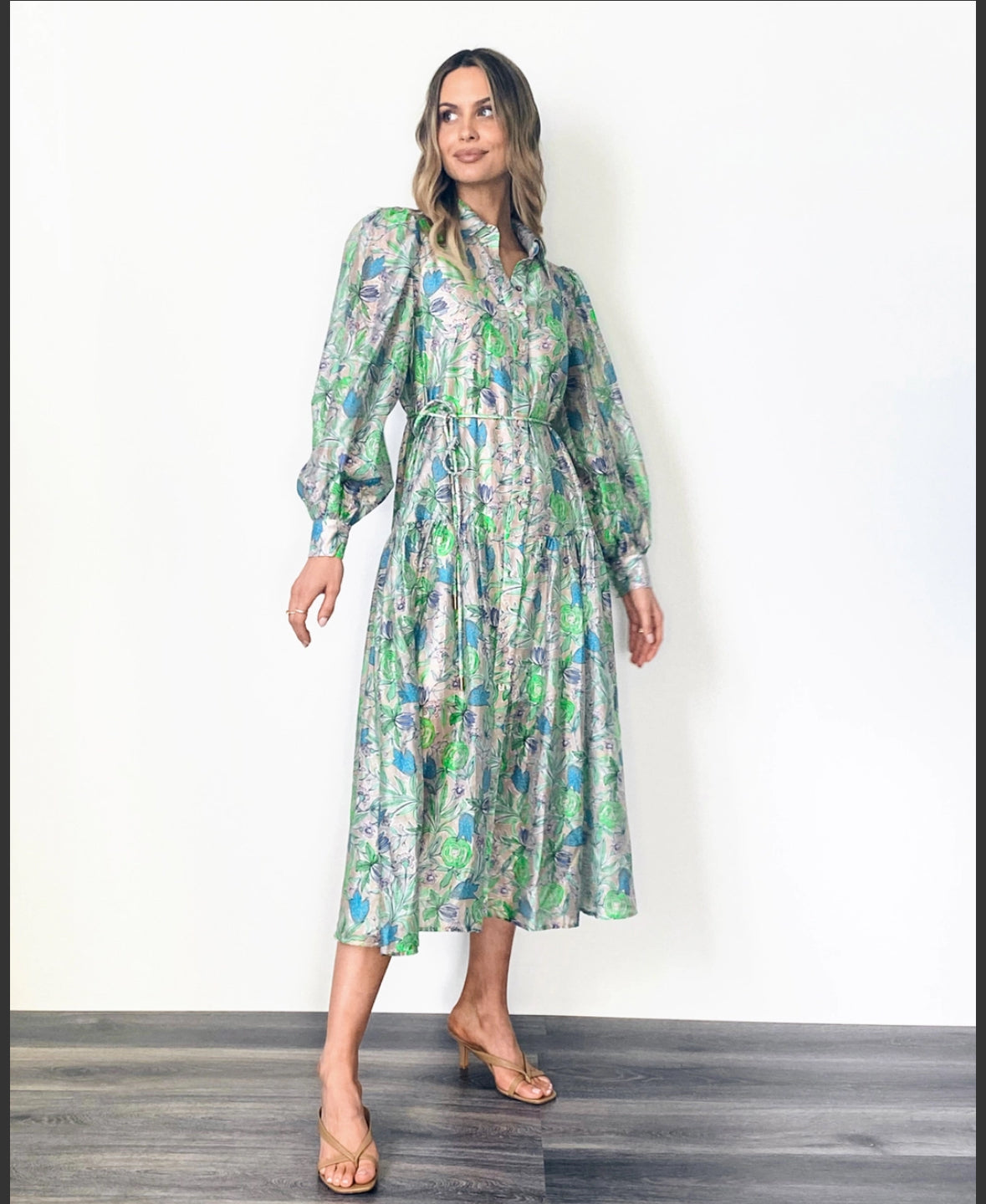 Julia Floral Dress - Green Print
