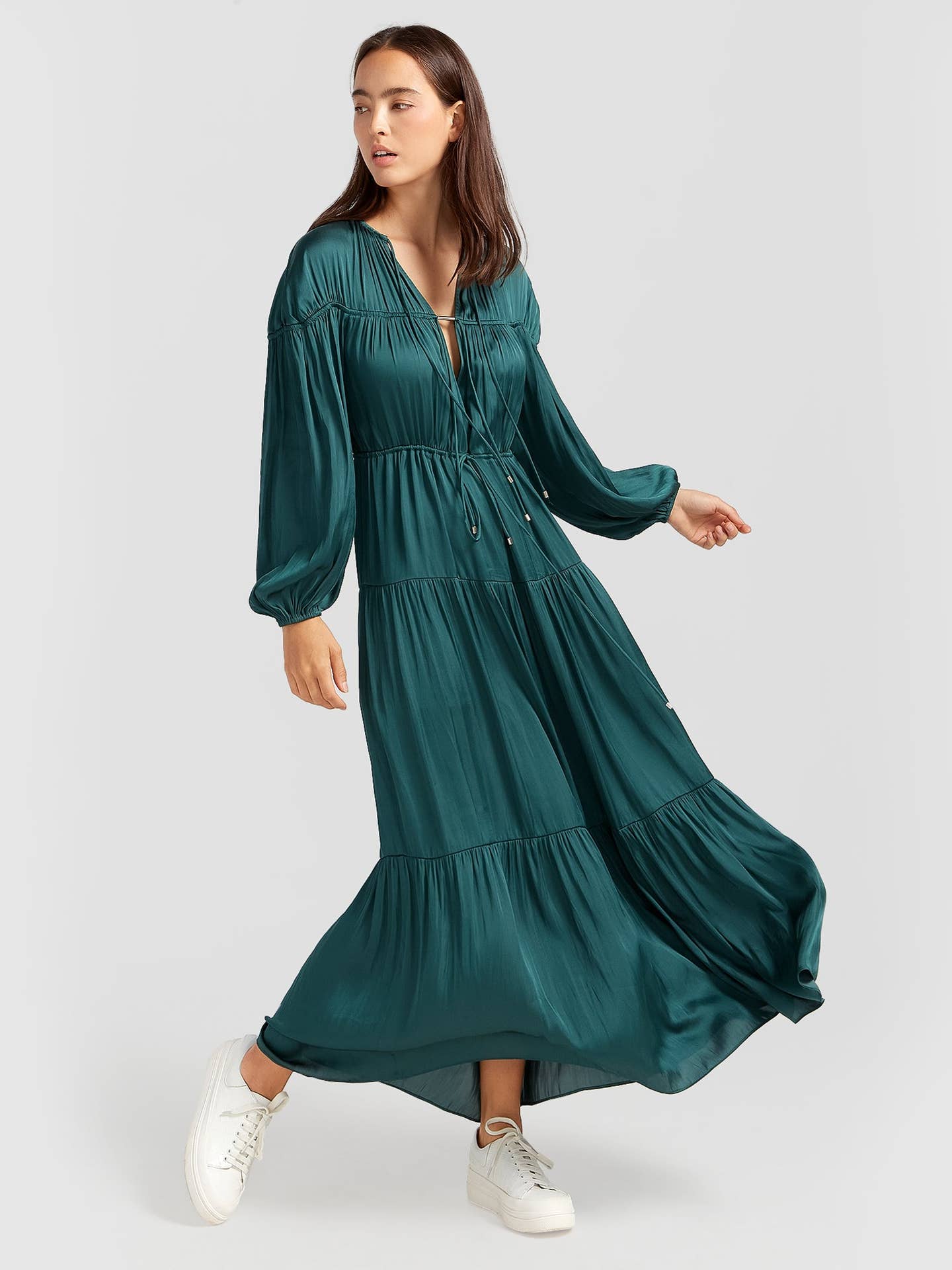 Window Seat Tiered Maxi Dress - Dark Green