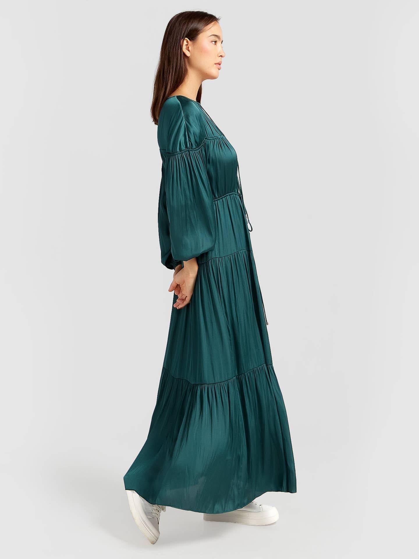 Window Seat Tiered Maxi Dress - Dark Green