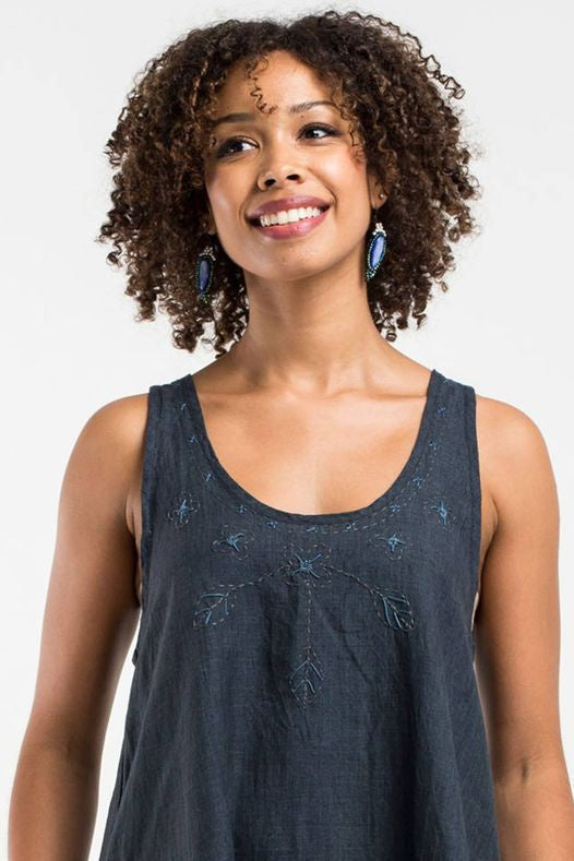 Dark linen top with embroidery