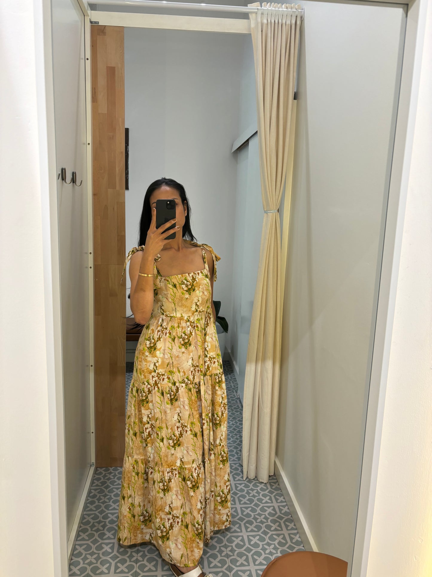 Golden Floral Print Dress