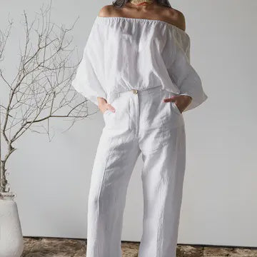 Linen Tailored Pant - White