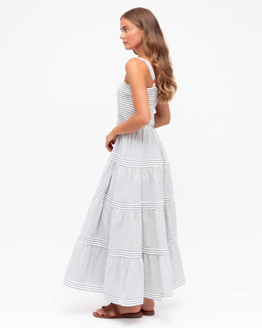 STRIPED TIERED MAXI DRESS
