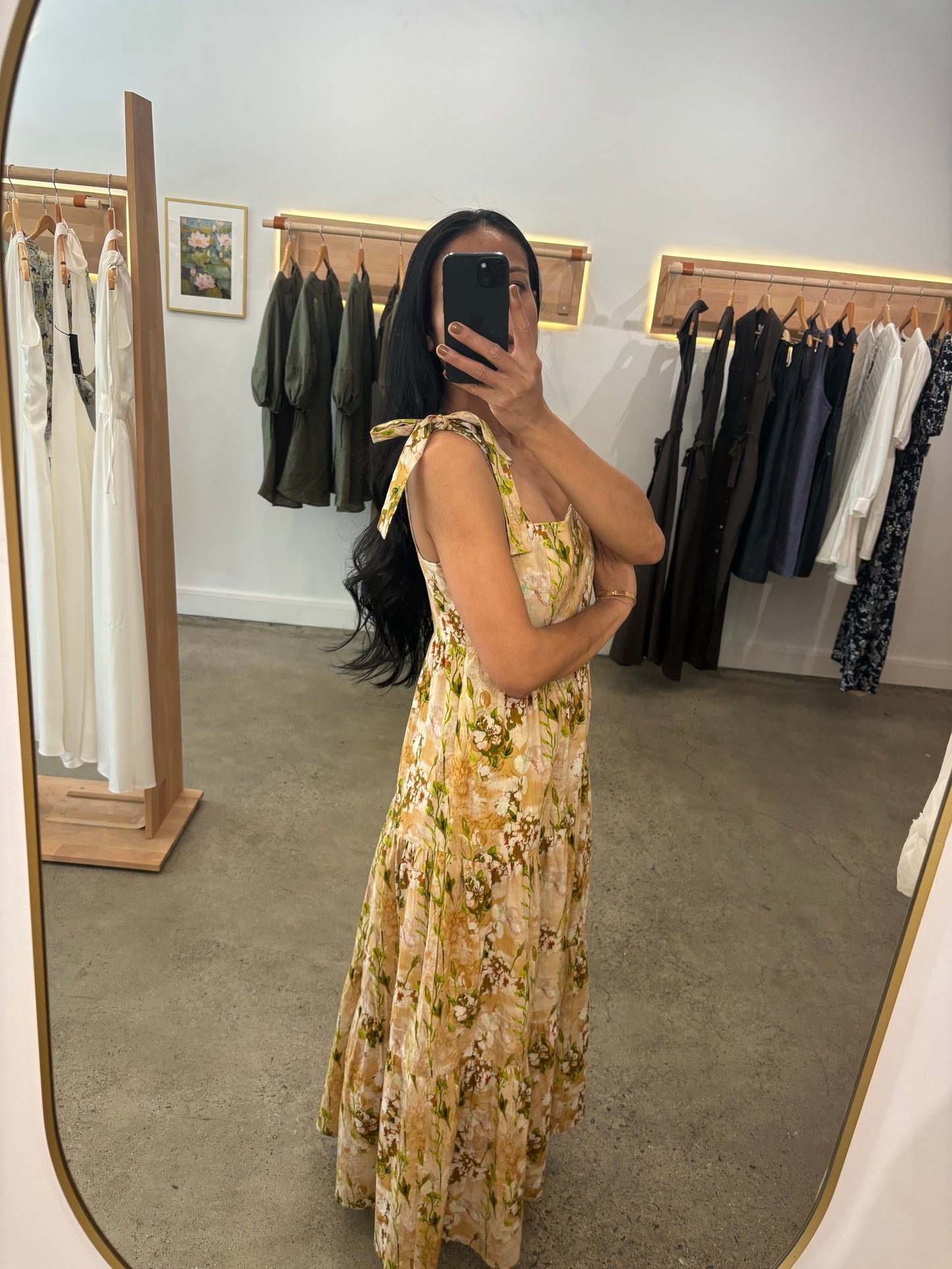 Golden Floral Print Dress