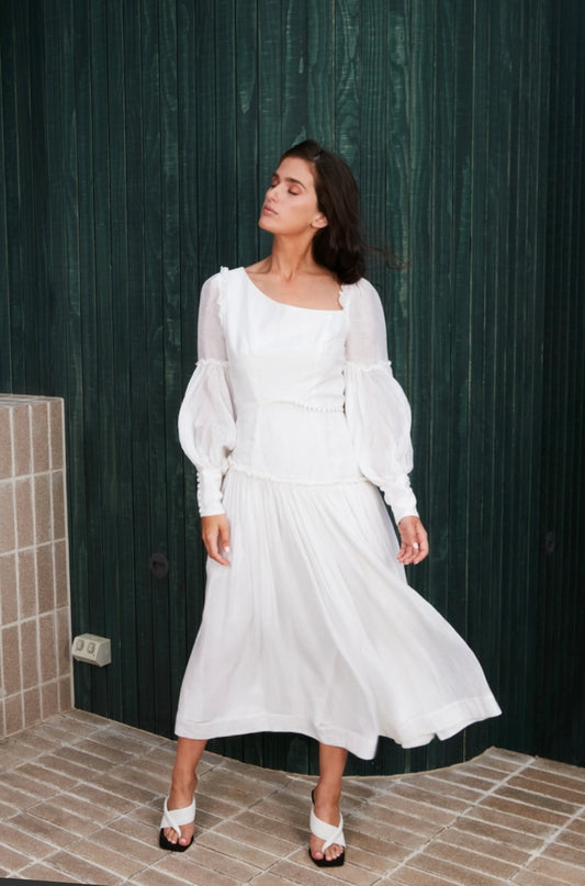 Cut Out Midi Dress - Winter White