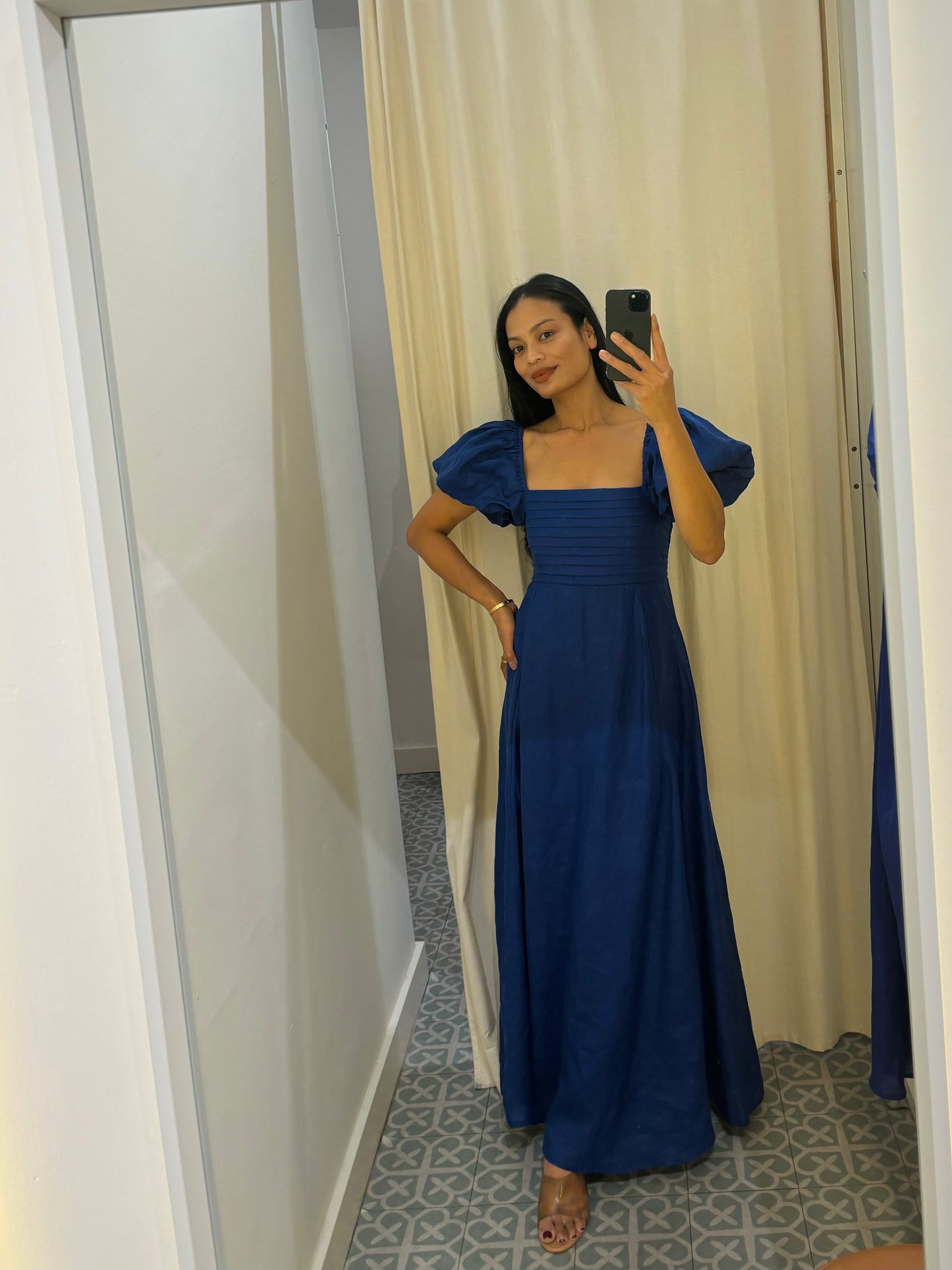 Amy Linen Maxi Dress in Sapphire