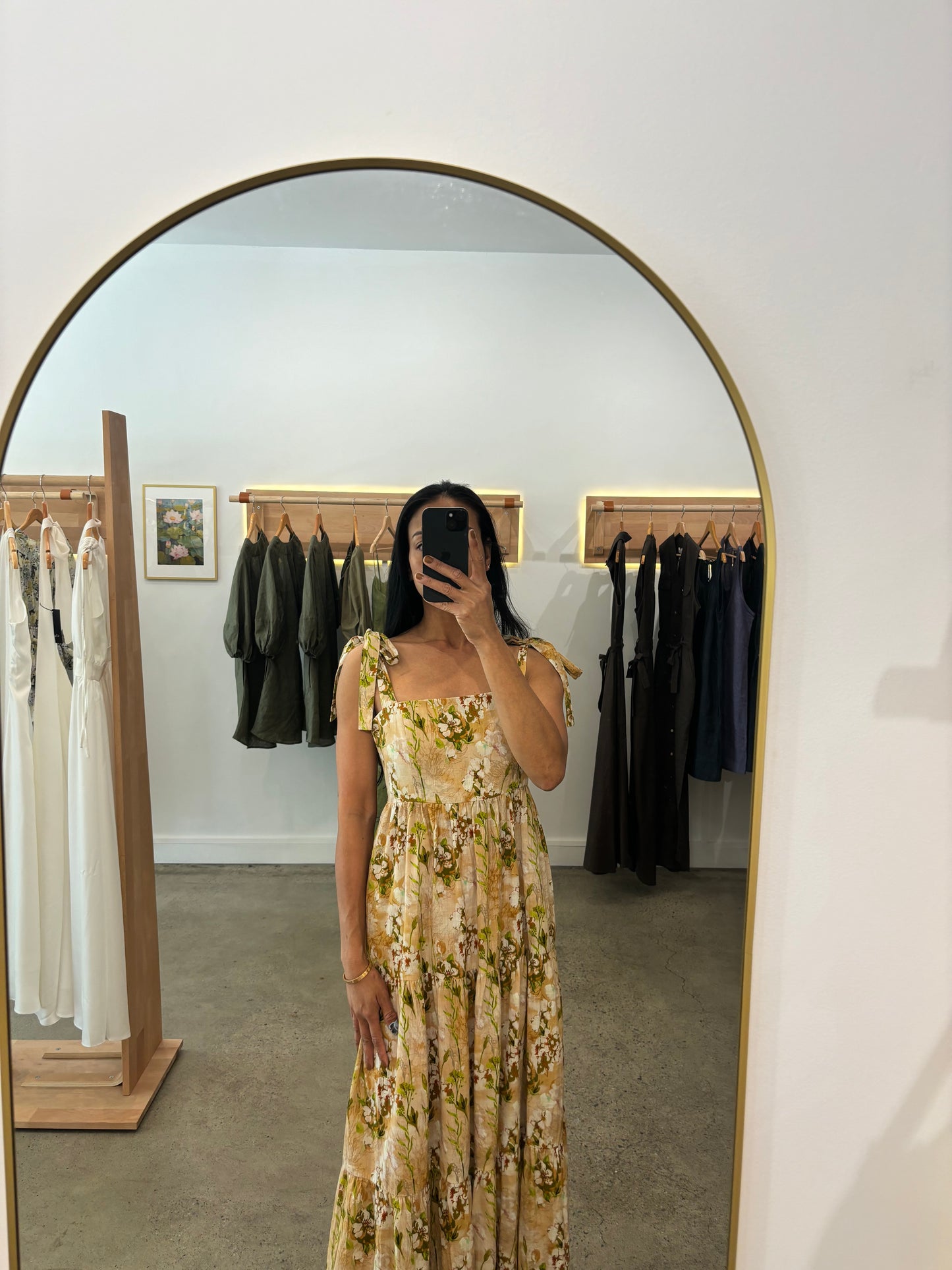 Golden Floral Print Dress