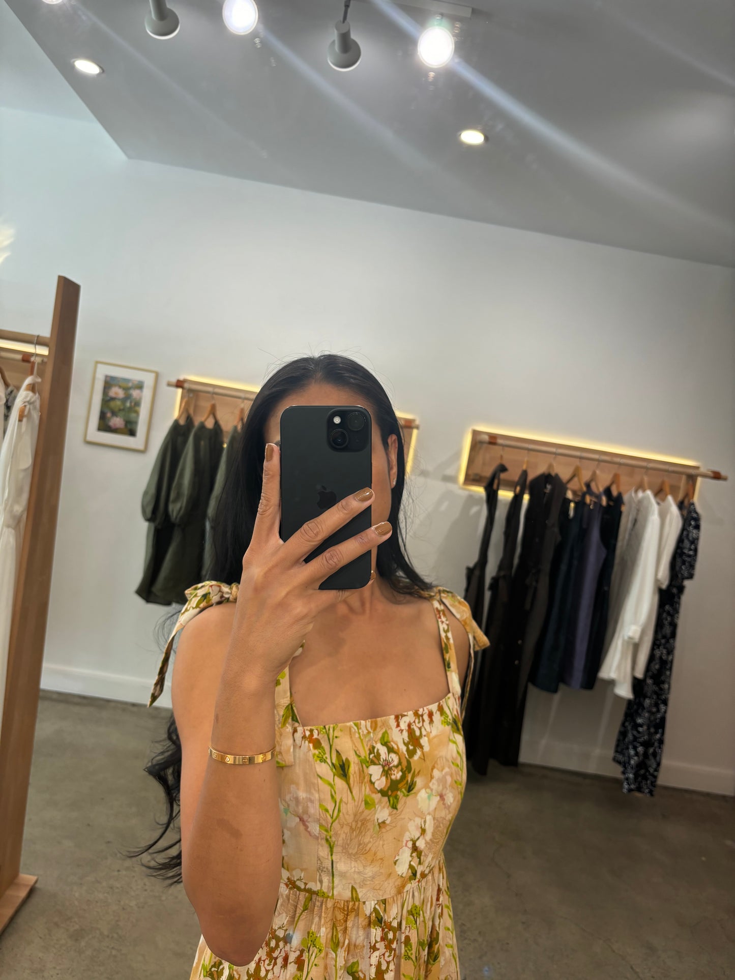 Golden Floral Print Dress
