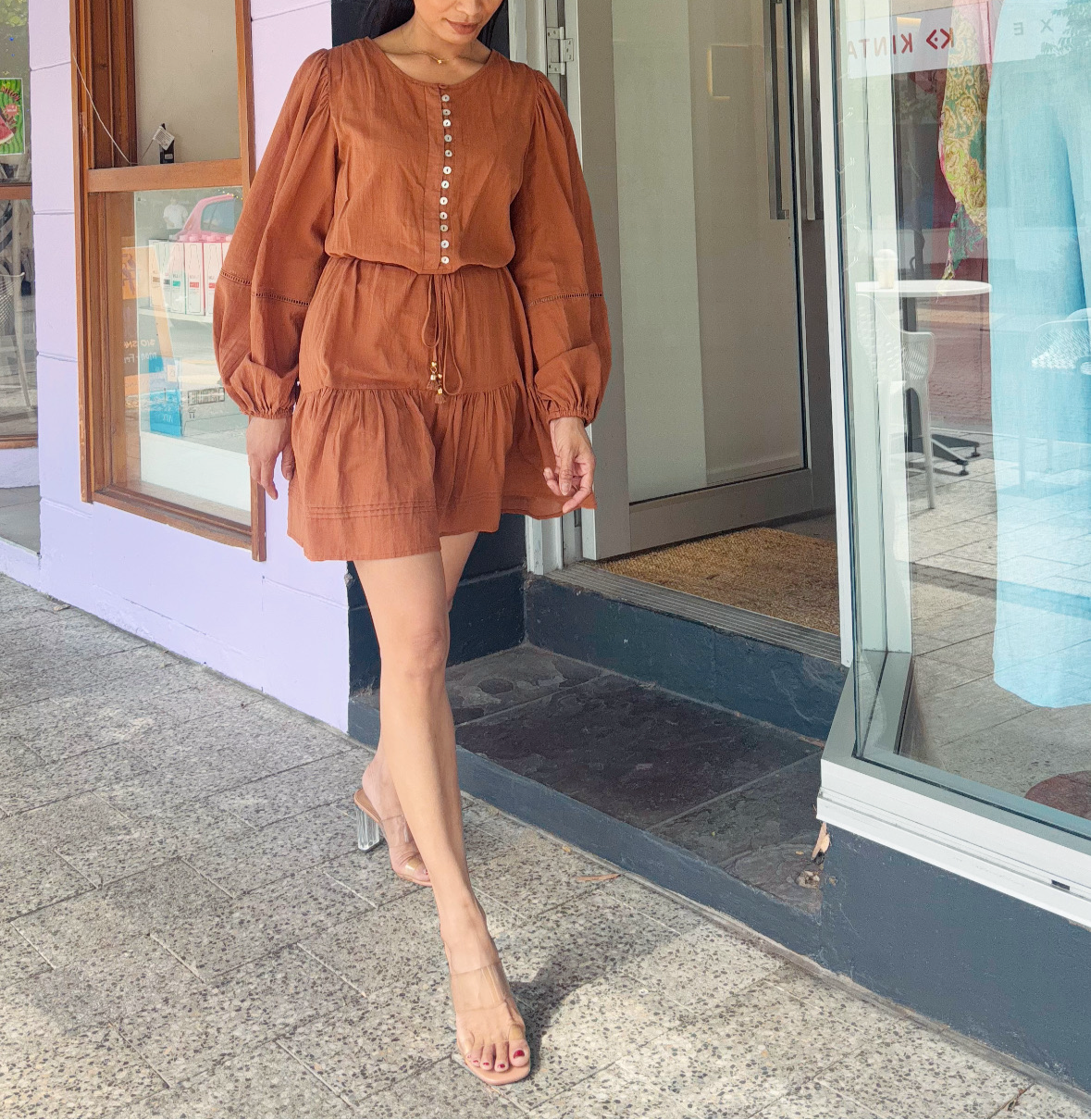 Effortlessly Chic: Our terracotta mini dress, perfect for sunny day strolls and casual outings ✨