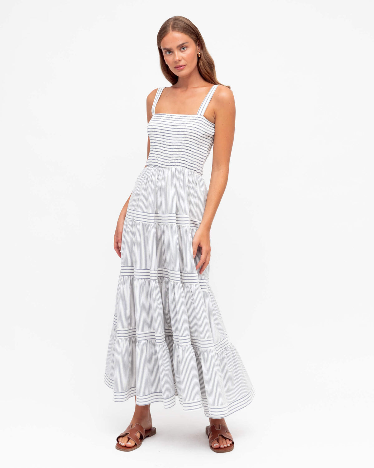 STRIPED TIERED MAXI DRESS