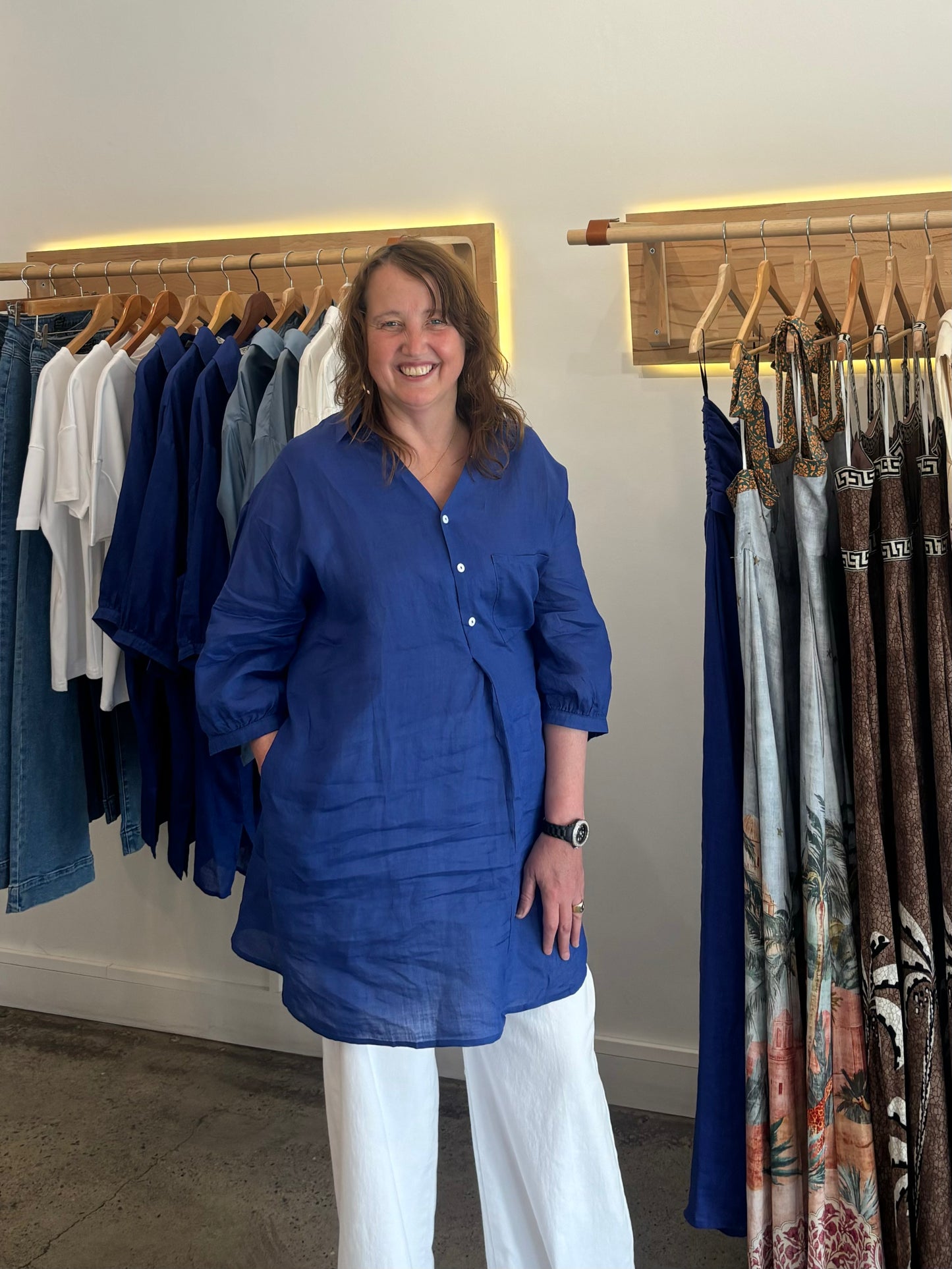 Ruth Half-Button Linen Tunic – Dark Blue