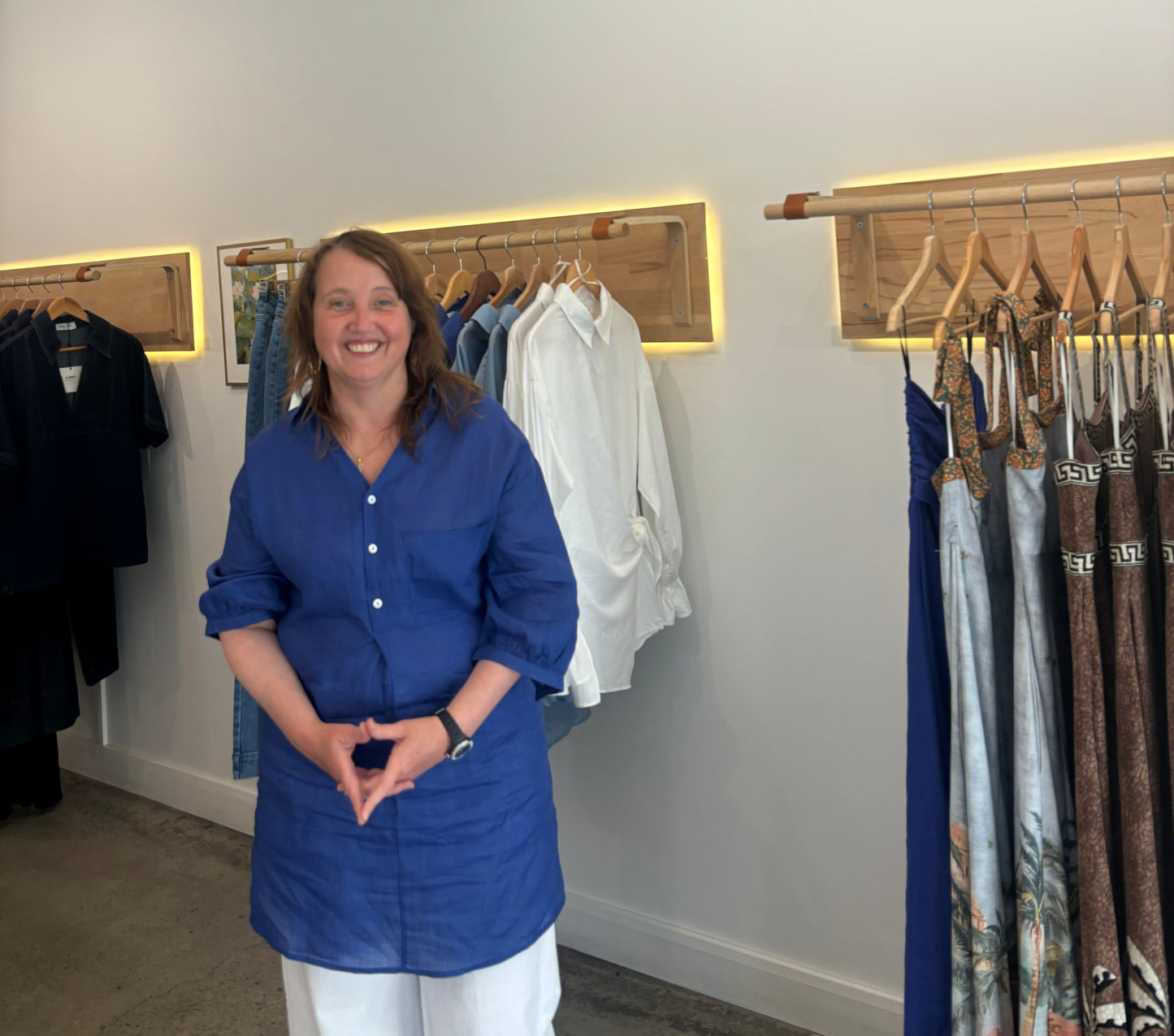 Ruth Half-Button Linen Tunic – Dark Blue