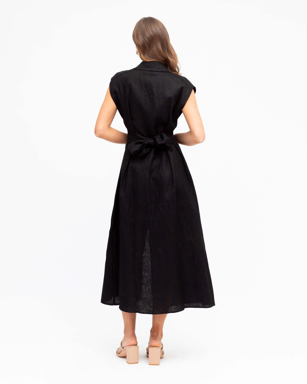LINEN COLLARED MIDI SHIRT DRESS