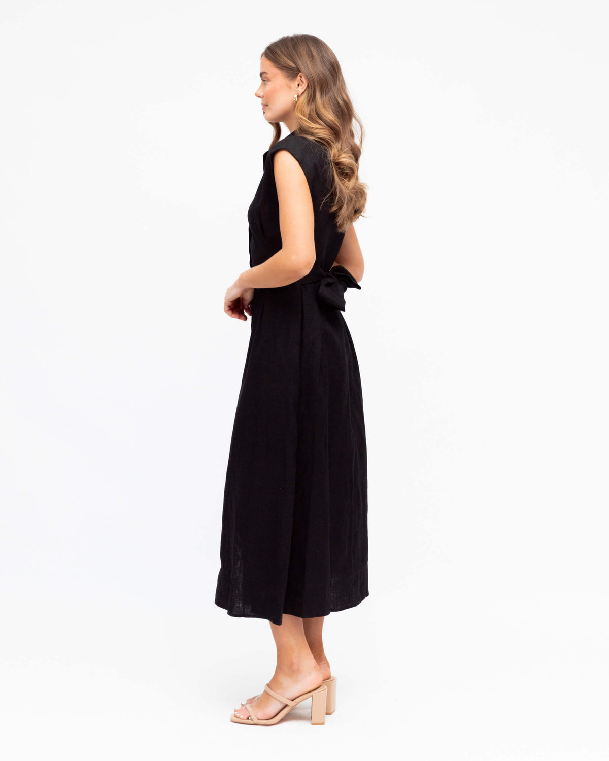 LINEN COLLARED MIDI SHIRT DRESS