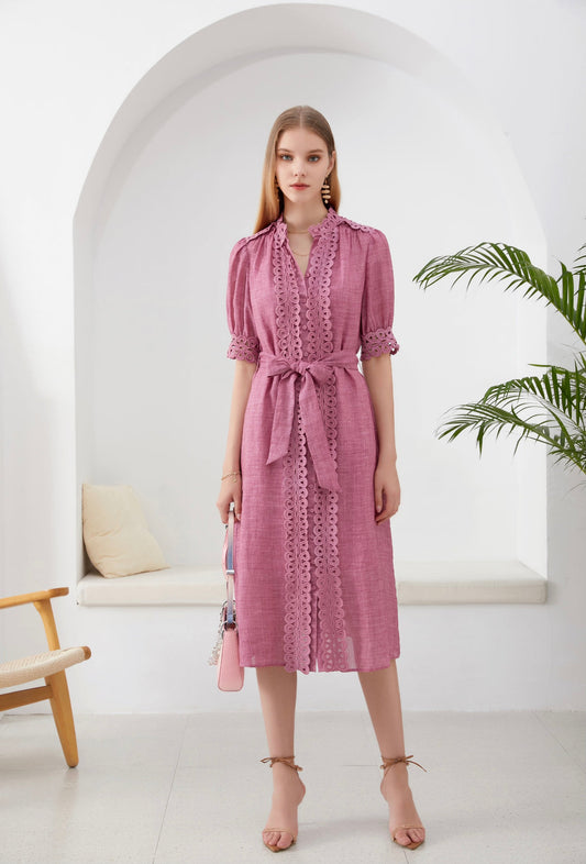 GDS ELEA EMBROIDERED LINEN DRESS | VIOLET