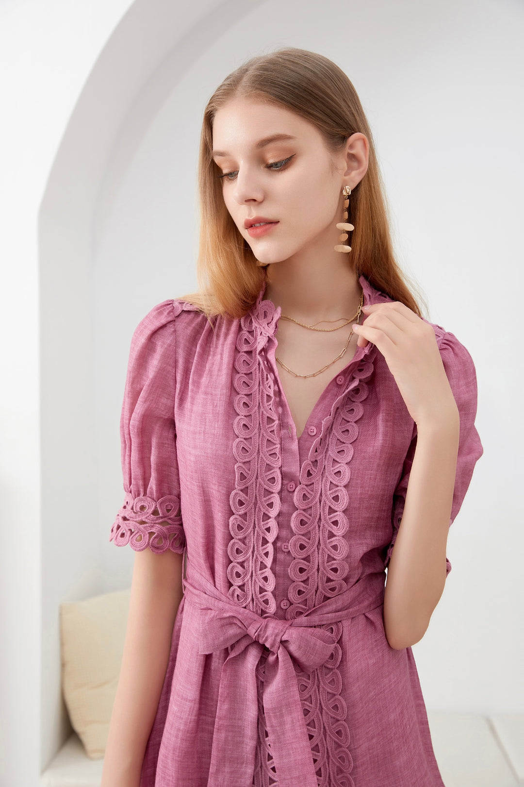 GDS ELEA EMBROIDERED LINEN DRESS | VIOLET