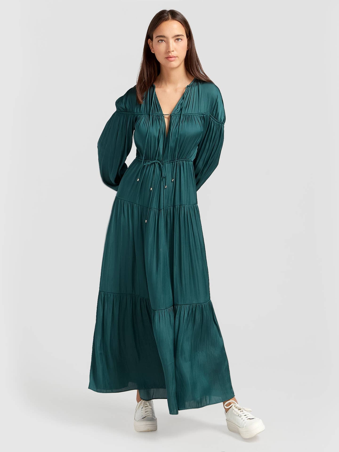 Window Seat Tiered Maxi Dress - Dark Green