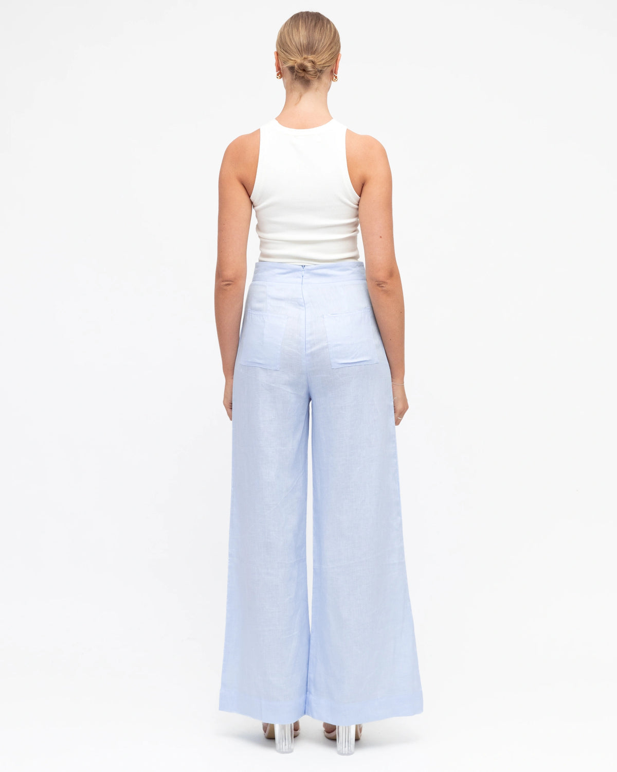 FLAT FRONT LINEN PANTS / BLUE