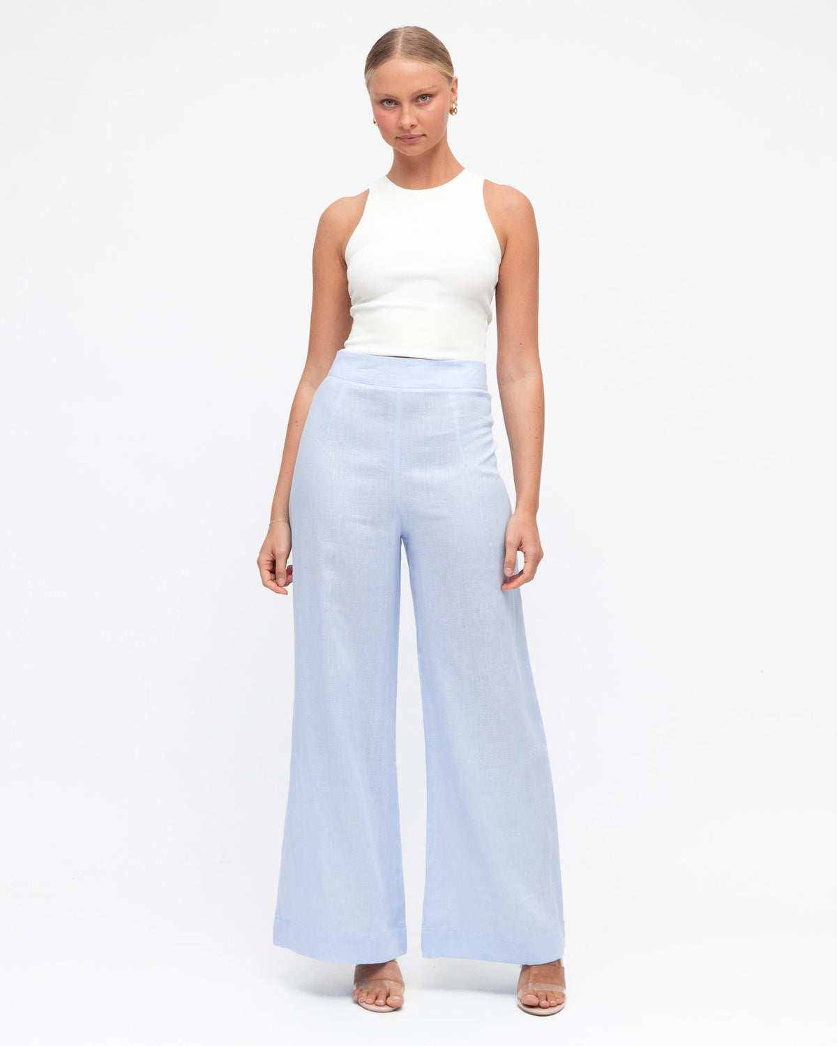 FLAT FRONT LINEN PANTS / BLUE
