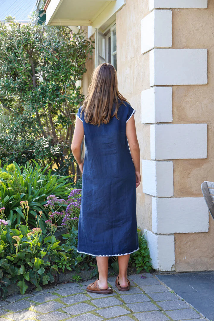 Addy Dress - Navy & White