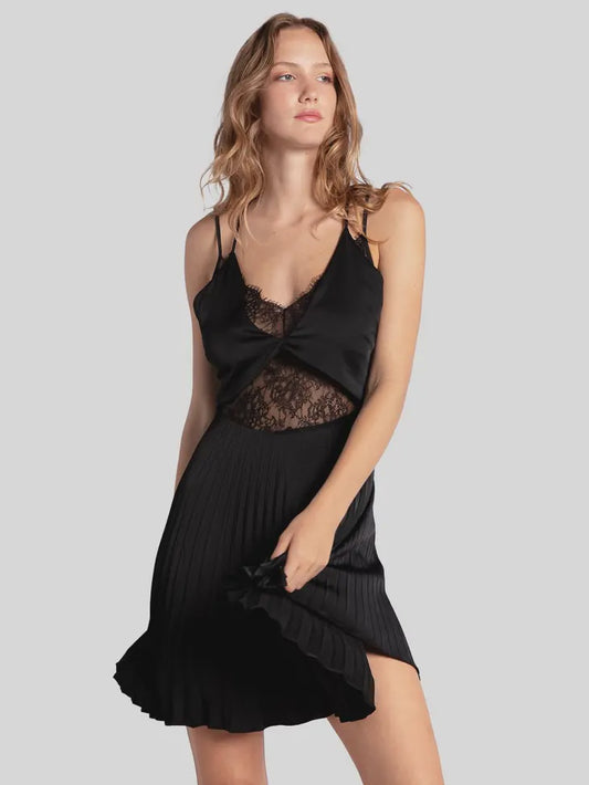 Feel It Still Lace Trim Mini Dress - Black